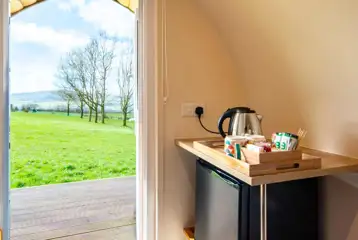 Camping pod fridge, kettle and complimentary tea and coffee Camping pod fridge, kettle and complimentary tea and coffee