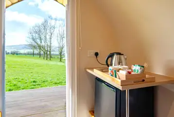 Camping pod fridge, kettle and complimentary tea and coffee Camping pod fridge, kettle and complimentary tea and coffee