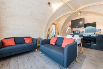 Parkgate cabin living area and kitchen