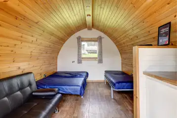 Large hiker pod with sofa bed interior, sleeping up to five and dog friendly Large hiker pod with sofa bed interior, sleeping up to five and dog friendly