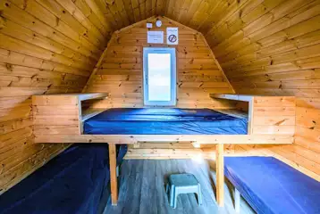 Large hiker pod interior, sleeping four and dog friendly Large hiker pod interior, sleeping four and dog friendly