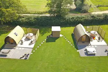 Aerial of the Hillview Wigwams with hot tubs