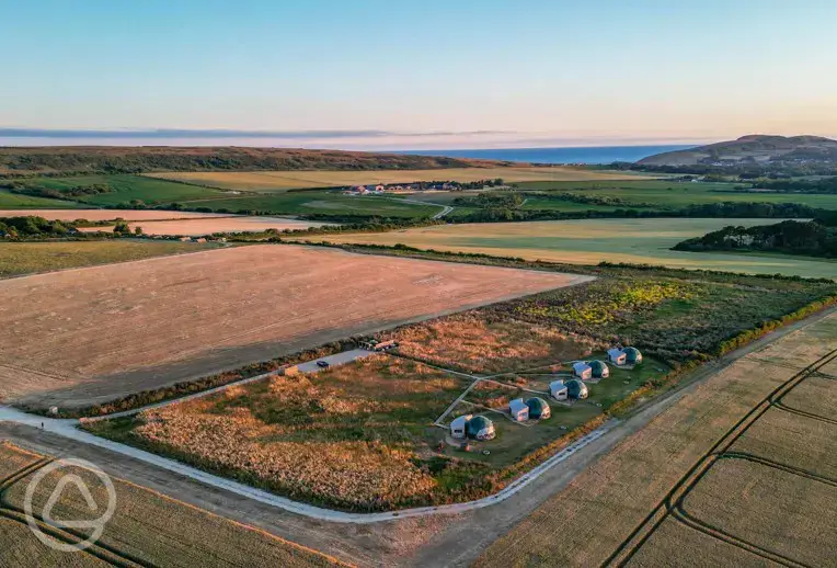 Aerial of the glamping domes