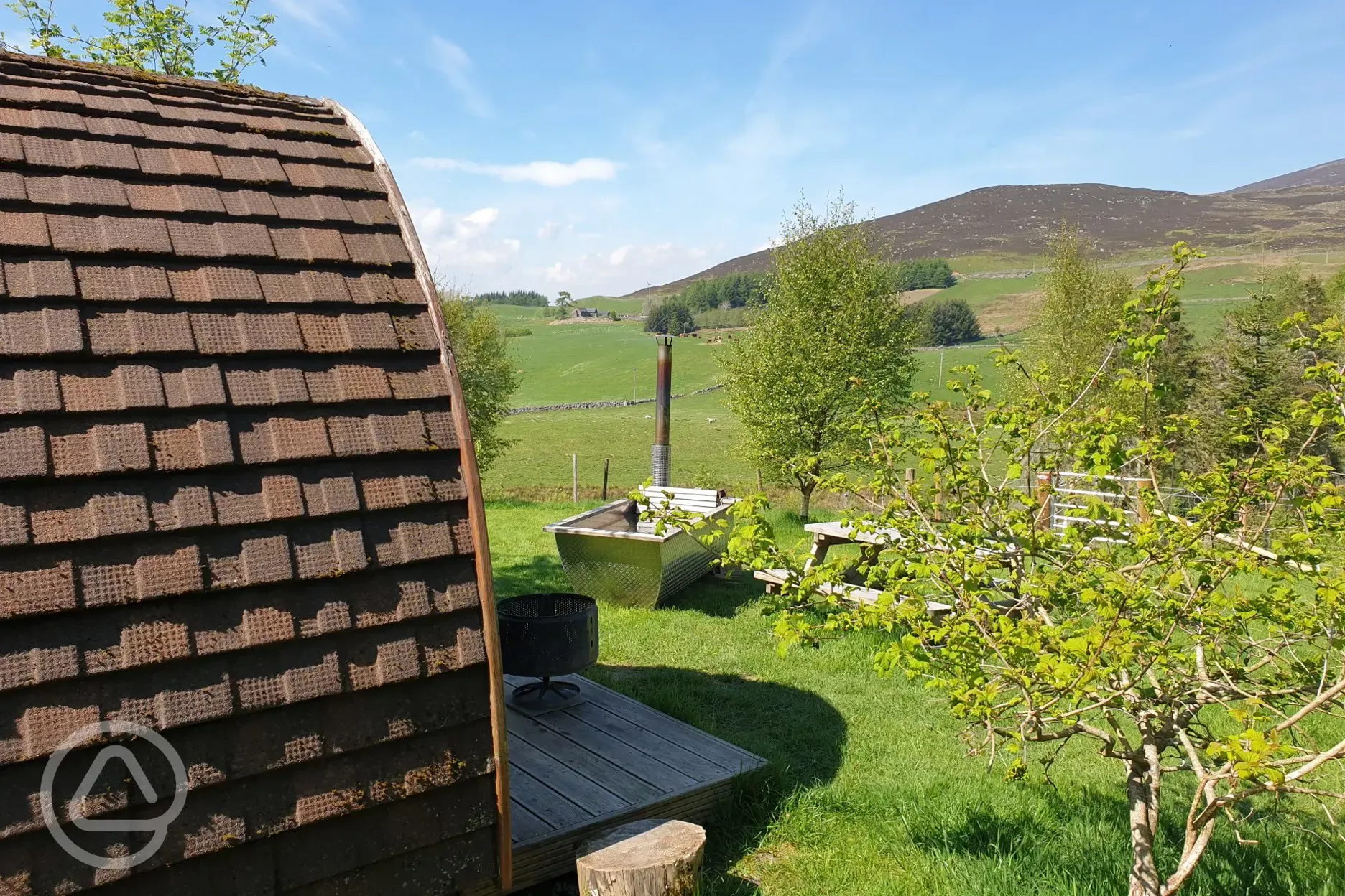 Camping pod with optional wood-fired hot tub