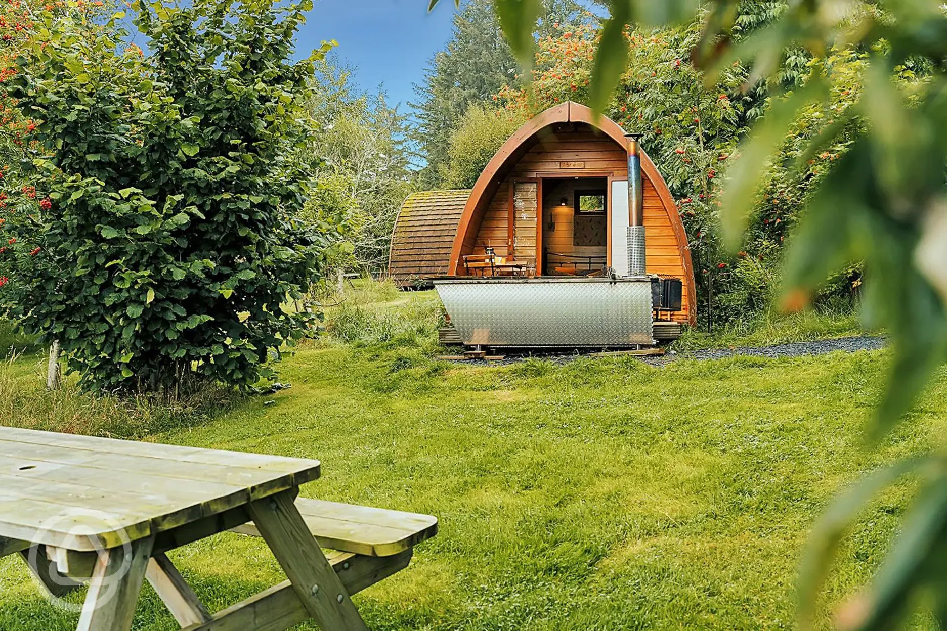 Camping pod with optional hot tub