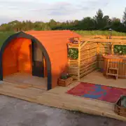 Heated camping pods with hot tub (wood view)