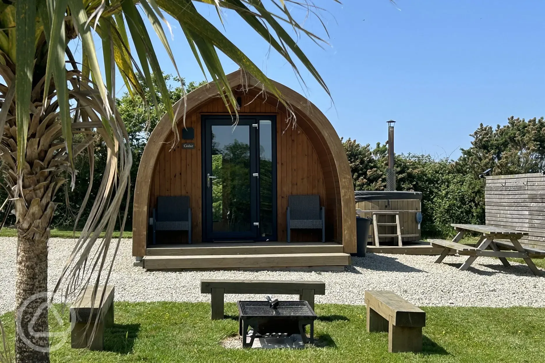 Cedar pod with wood-fired hot tub