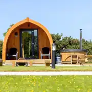 Cedar pod with wood-fired hot tub
