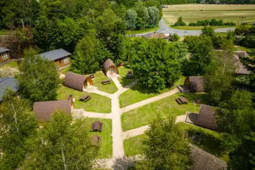 Aerial of the camping mega pods (four persons)