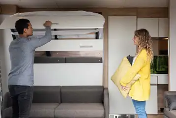Glamping pod with a double sofa bed