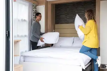 Glamping pod with a double sofa bed