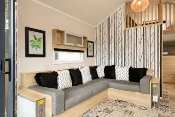 Ensuite glamping cabin double L-shaped sofa bed (bedding provided)