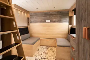 Ensuite glamping cabin convertible dining area