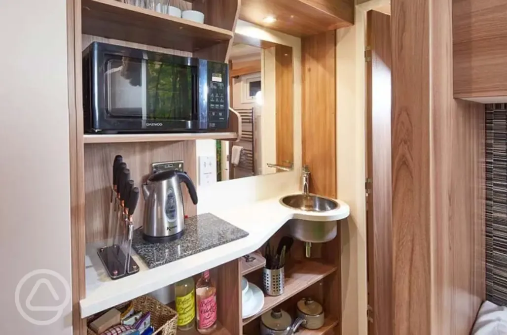 Ensuite glamping pod kitchen area