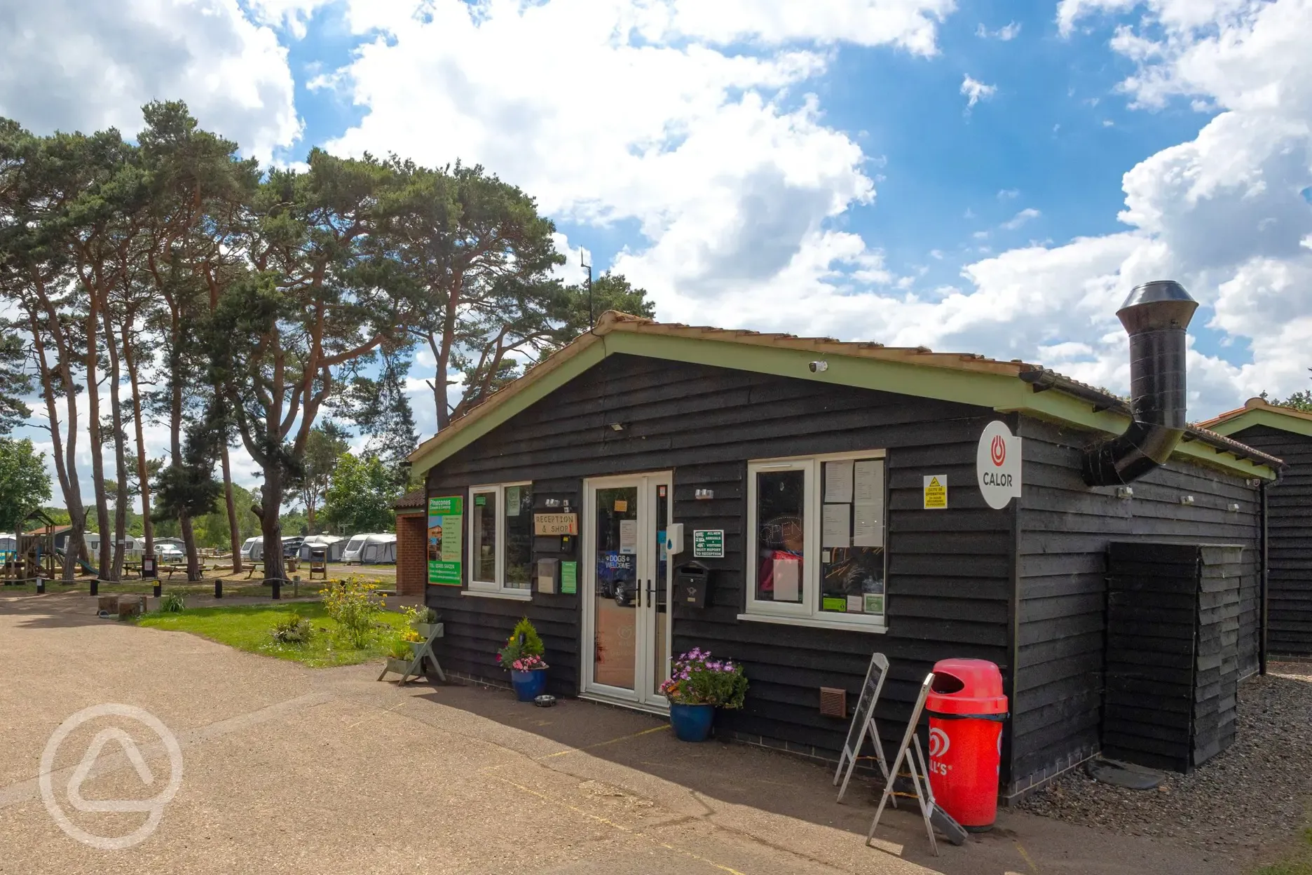 Outside reception and shop