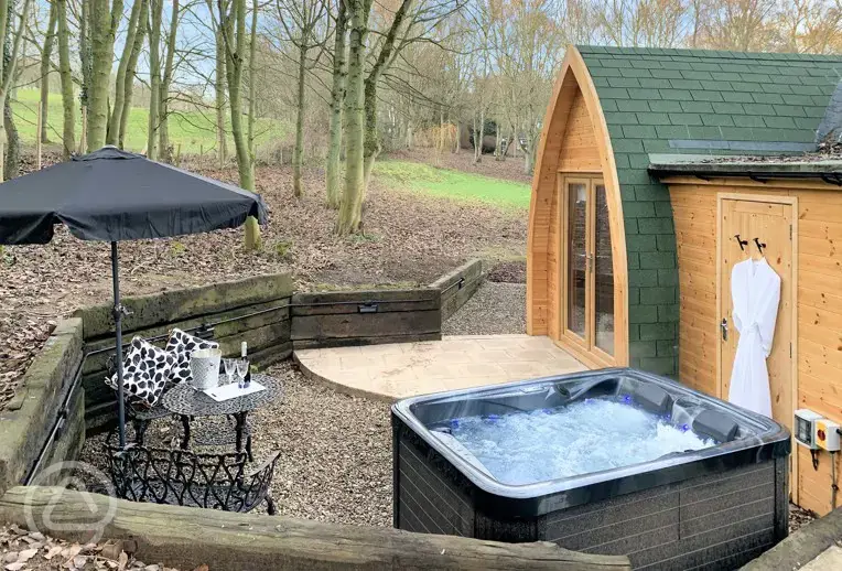 Really posh pod with hot tub