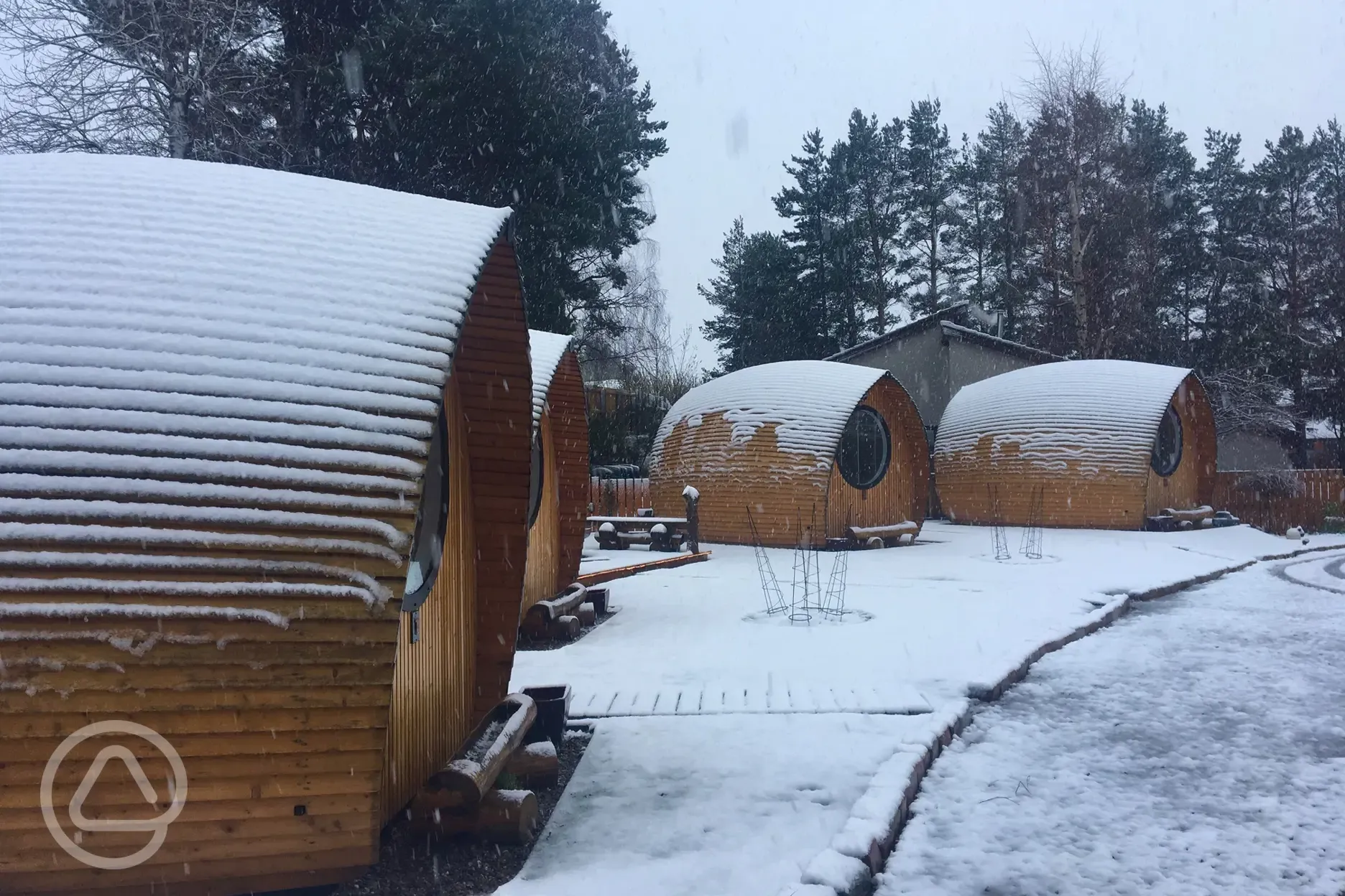 Glamping pods in the snow