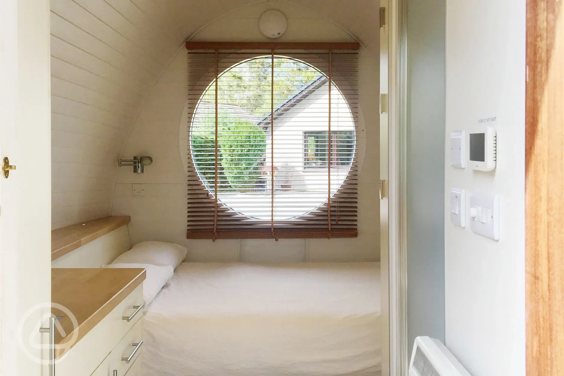 Glamping pod double bed interior