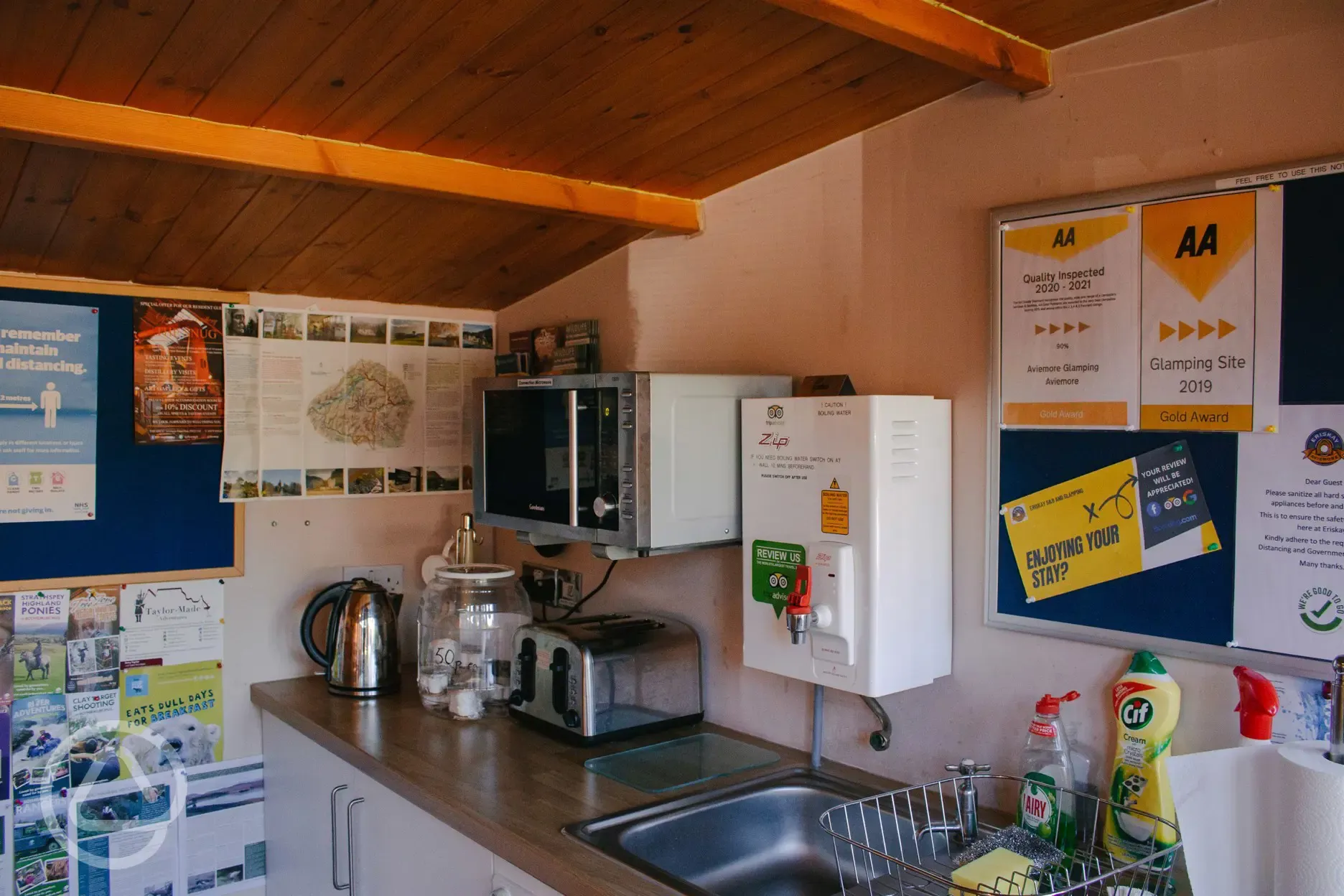 Communal bothy interior with a washing up area