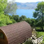 Wee Lodge glamping pod and views of Loch Morar
