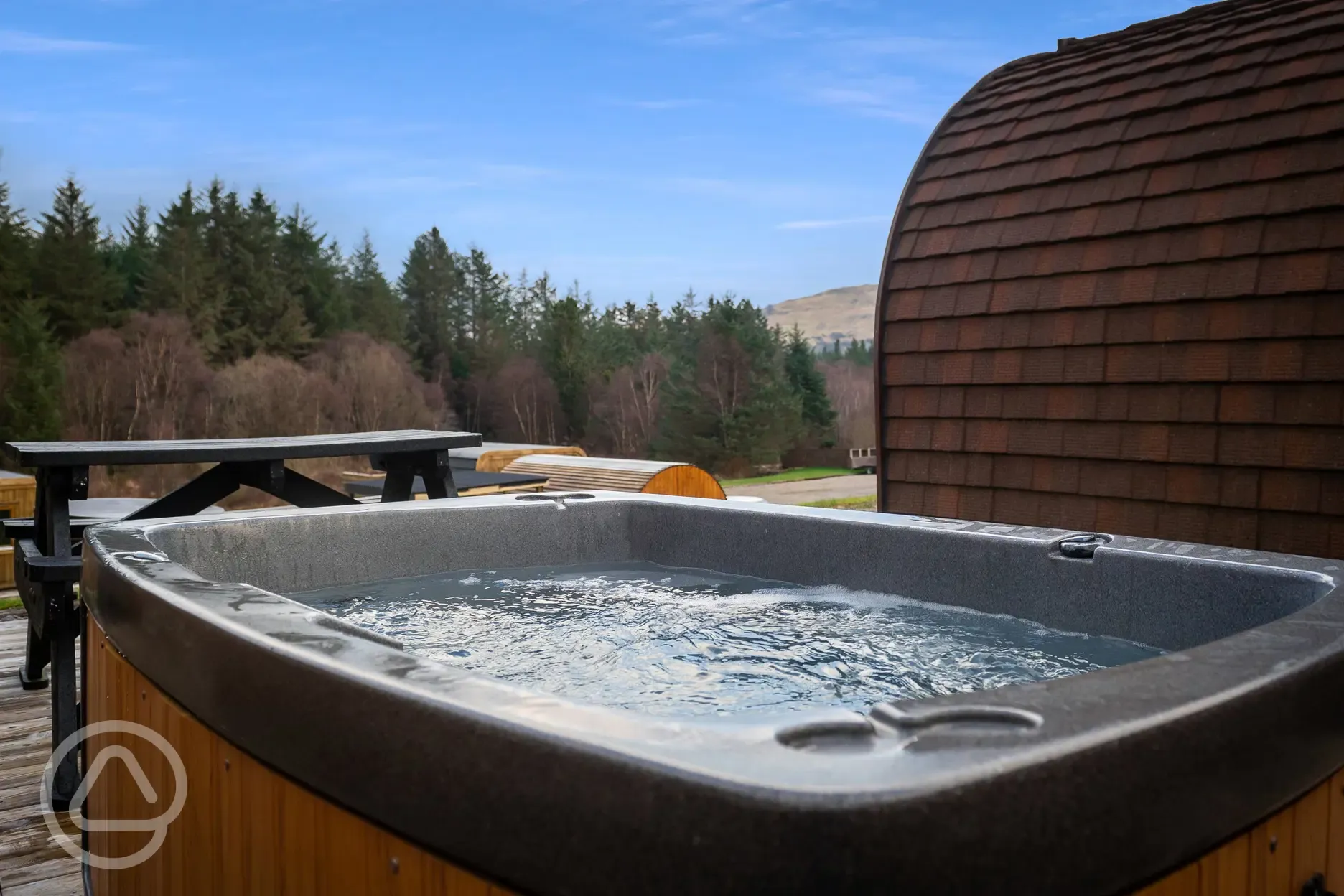 Highlander pod with hot tub