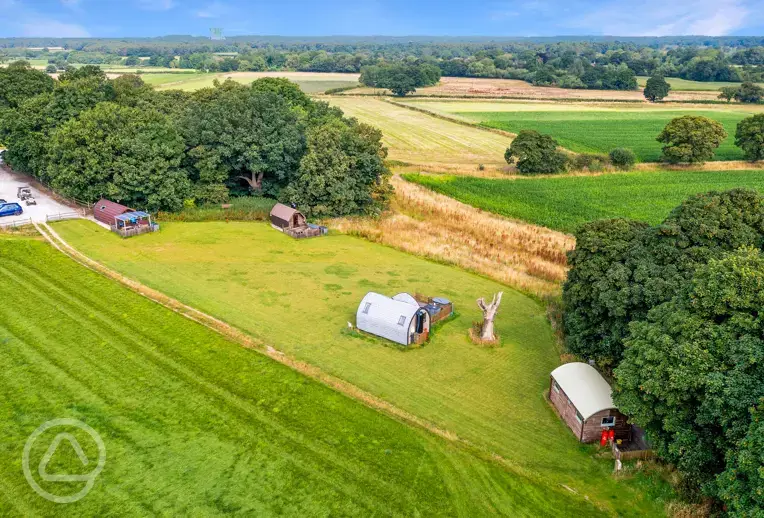 Aerial of the glamping