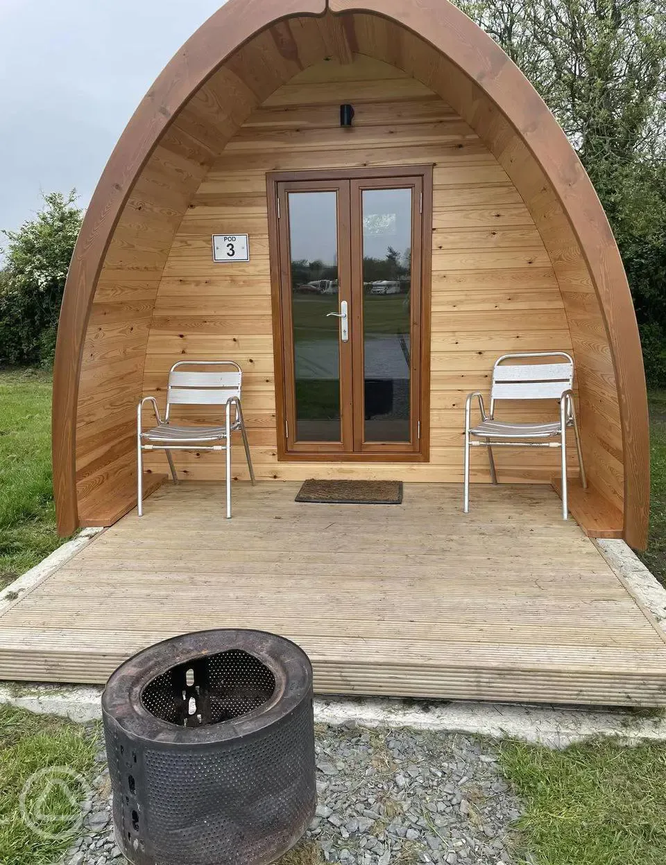 Camping pod (two person) with small decking and fire pit