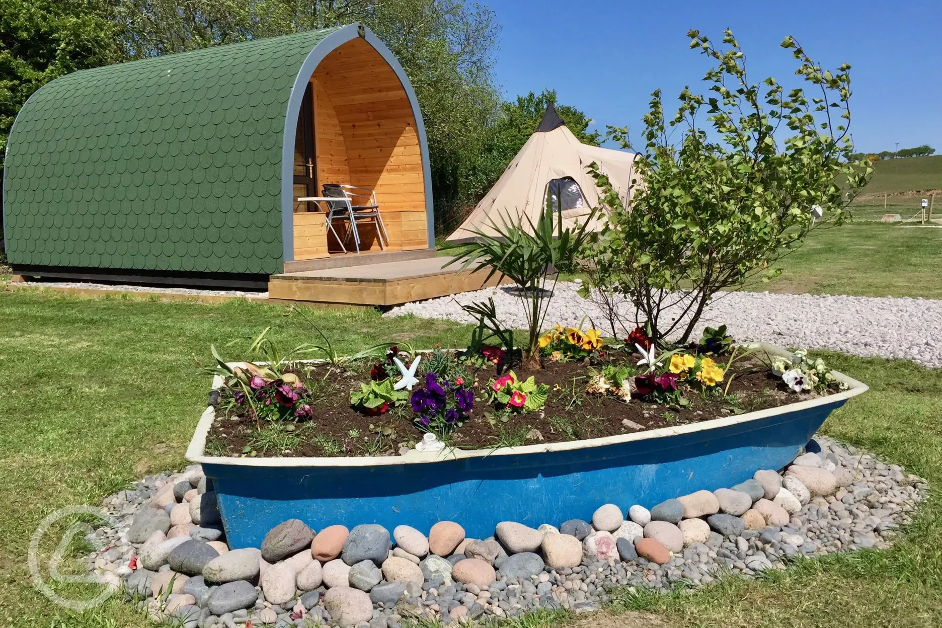 Camping pods with parking space for one vehicle