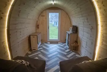 Family camping pod interior