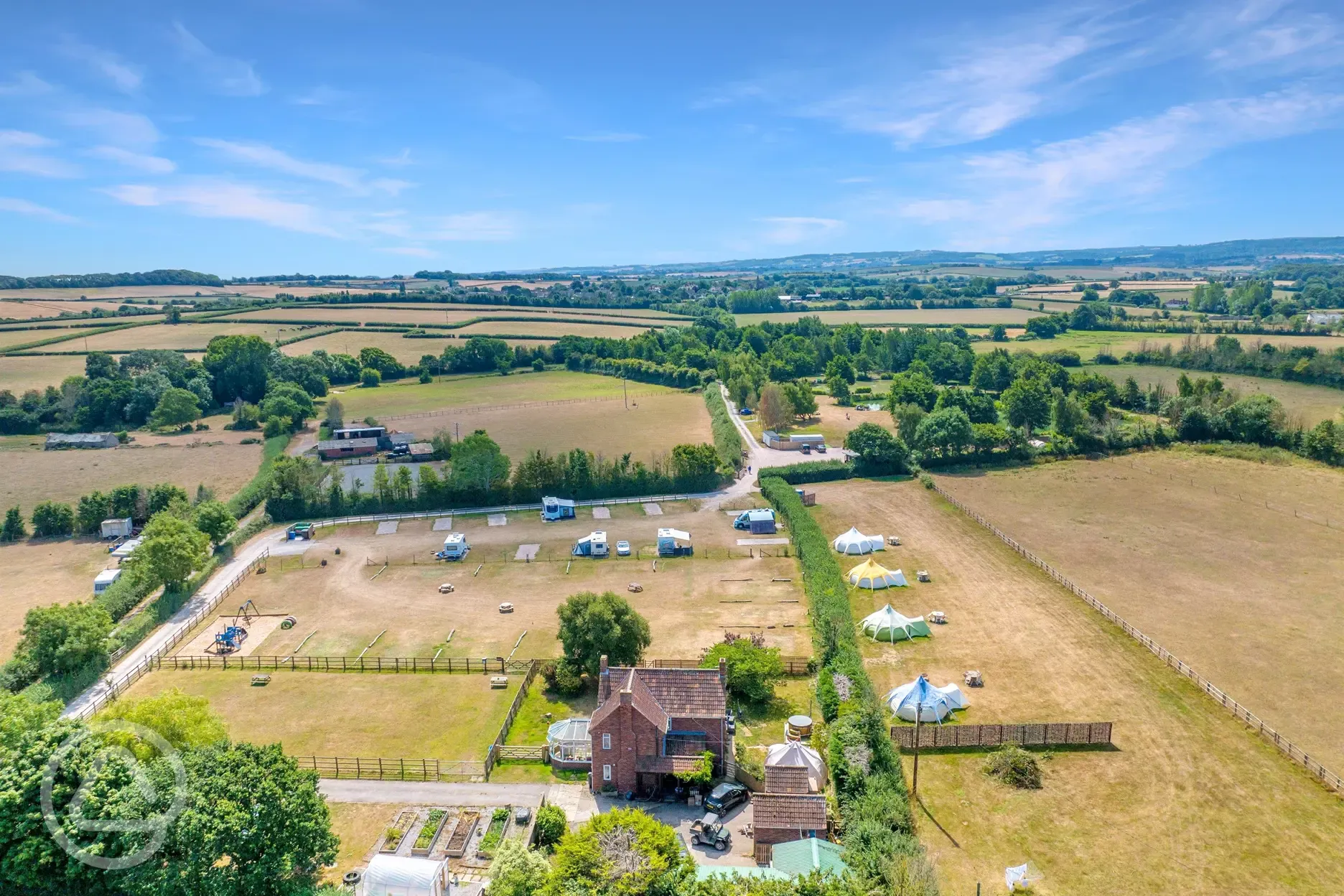 Aerial of Burton Springs Holidays with views to the Quantock Hills