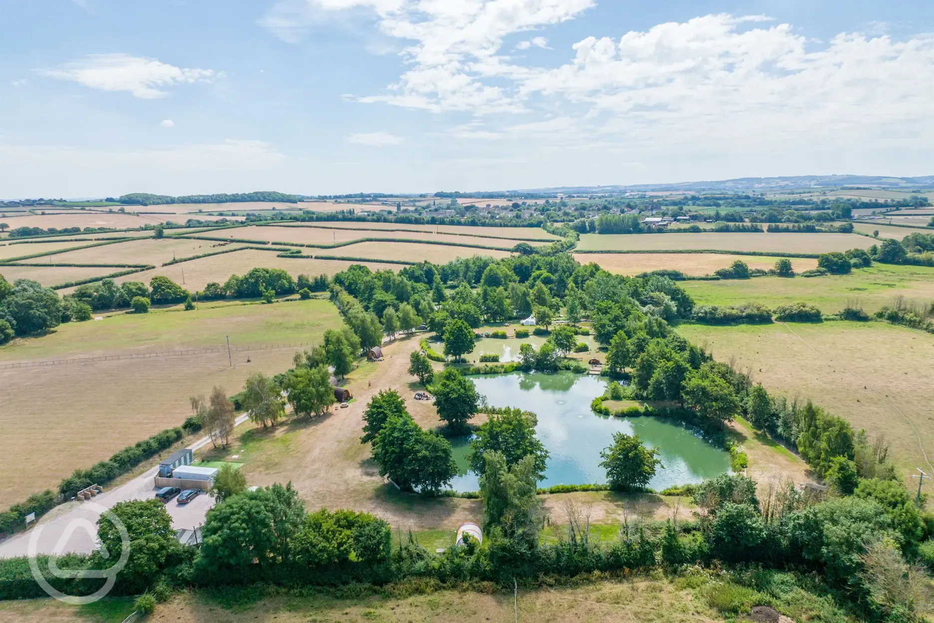 Aerial of Burton Springs Holidays with views to the Quantock Hills