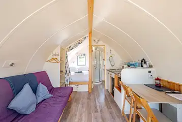 The Wonneys pod with a king bed, sofa bed and kitchen