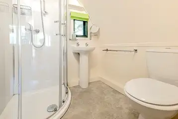 The Rushy Lot ensuite with a toilet, shower, sink and shaver socket