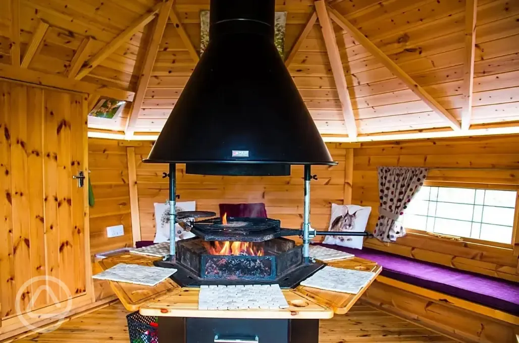 Glamping lodge pod BBQ and interior