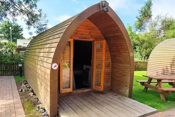 Dog friendly camping pod (marked by a sign)