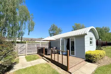 Shepherd's cabins with decking area and outdoor seating