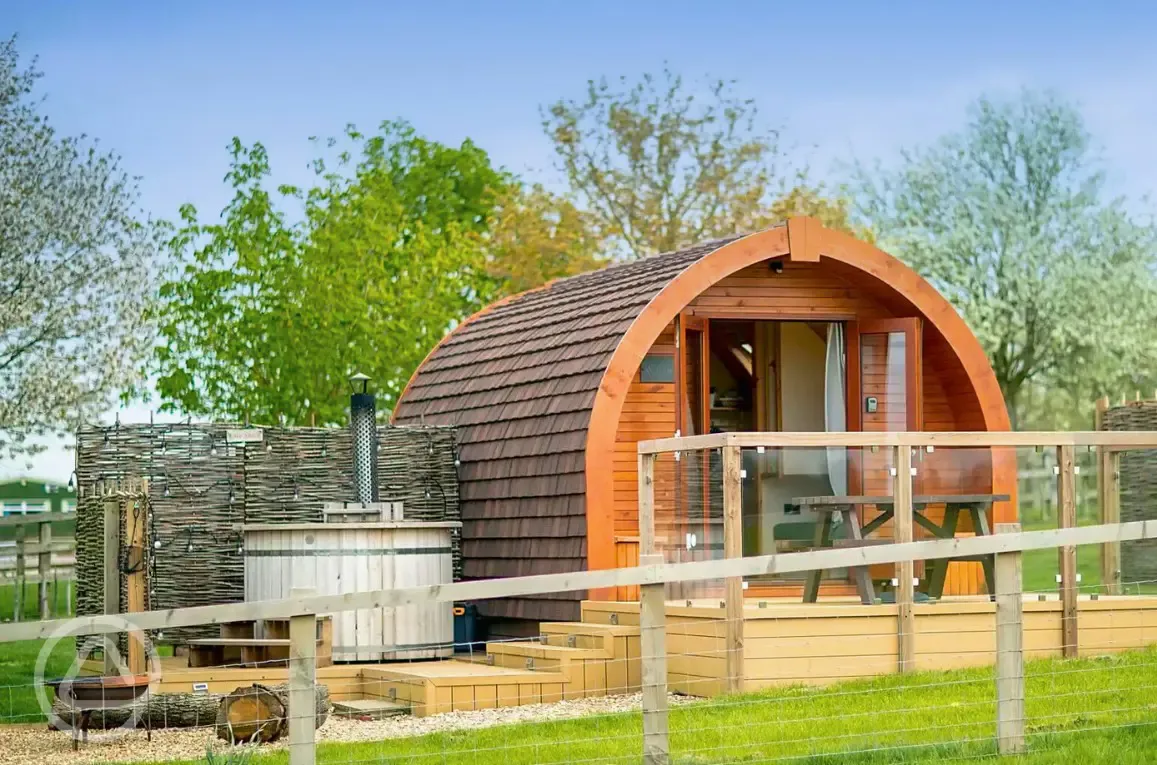 Glamping pod with hot tub