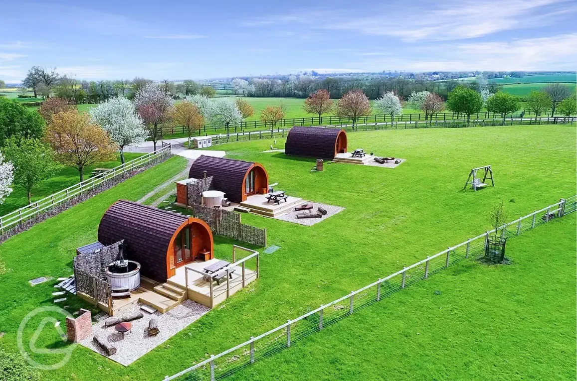 Aerial of the glamping pods