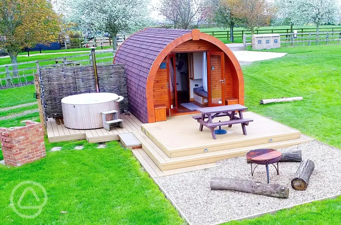 Glamping pod with hot tub