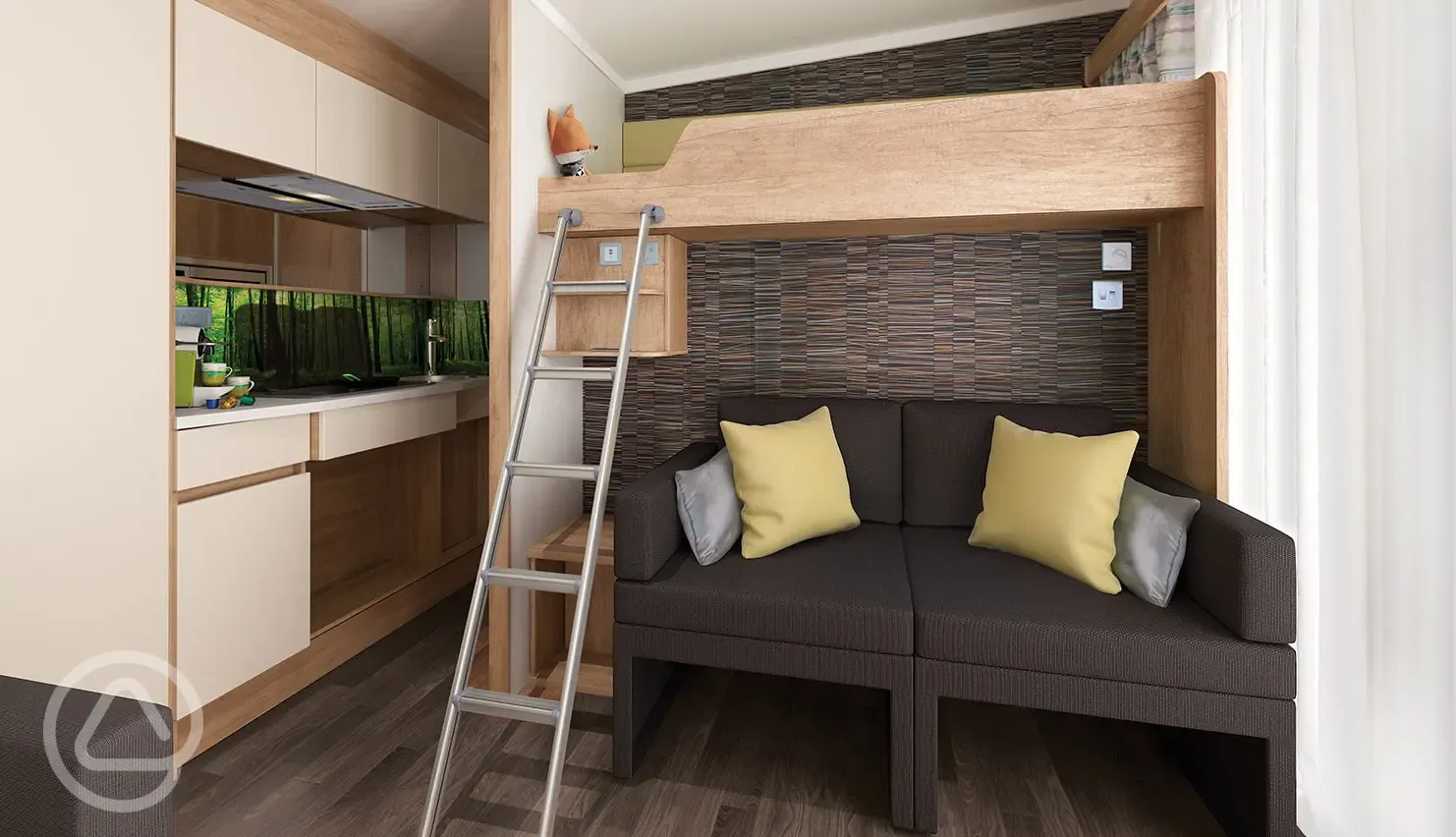 Studio pod cabin bunkbed with removable ladder and kitchen area