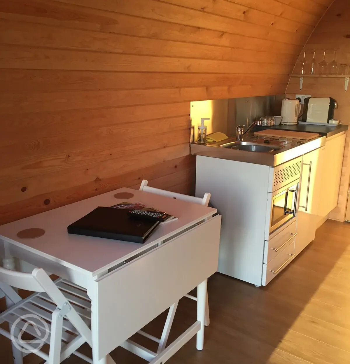 Four person glamping pod kitchen