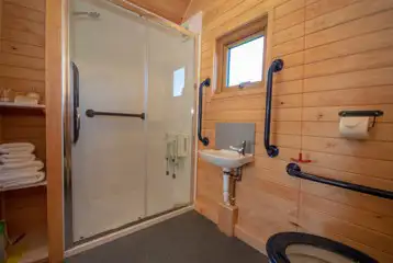 Accessible glamping pod bathroom