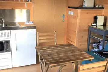 Four person glamping pod kitchen