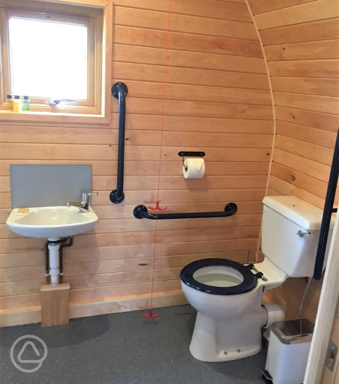 Accessible glamping pod bathroom