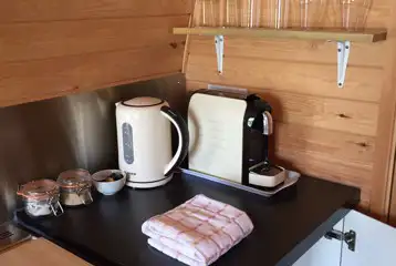 Adult only glamping pod kitchen area