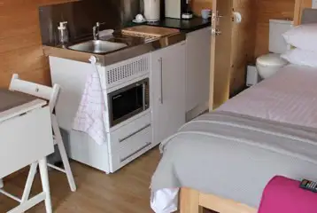 Adult only glamping pod kitchen area