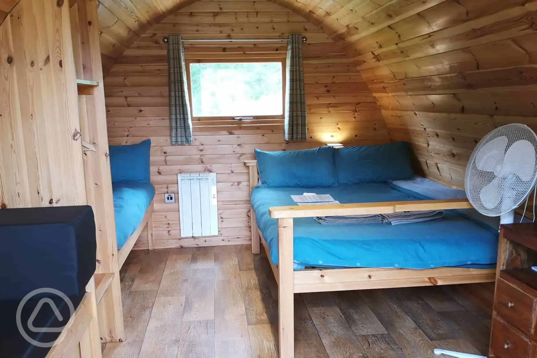 Family glamping pod interior