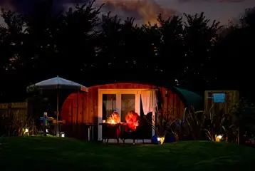 Glamping pod at night