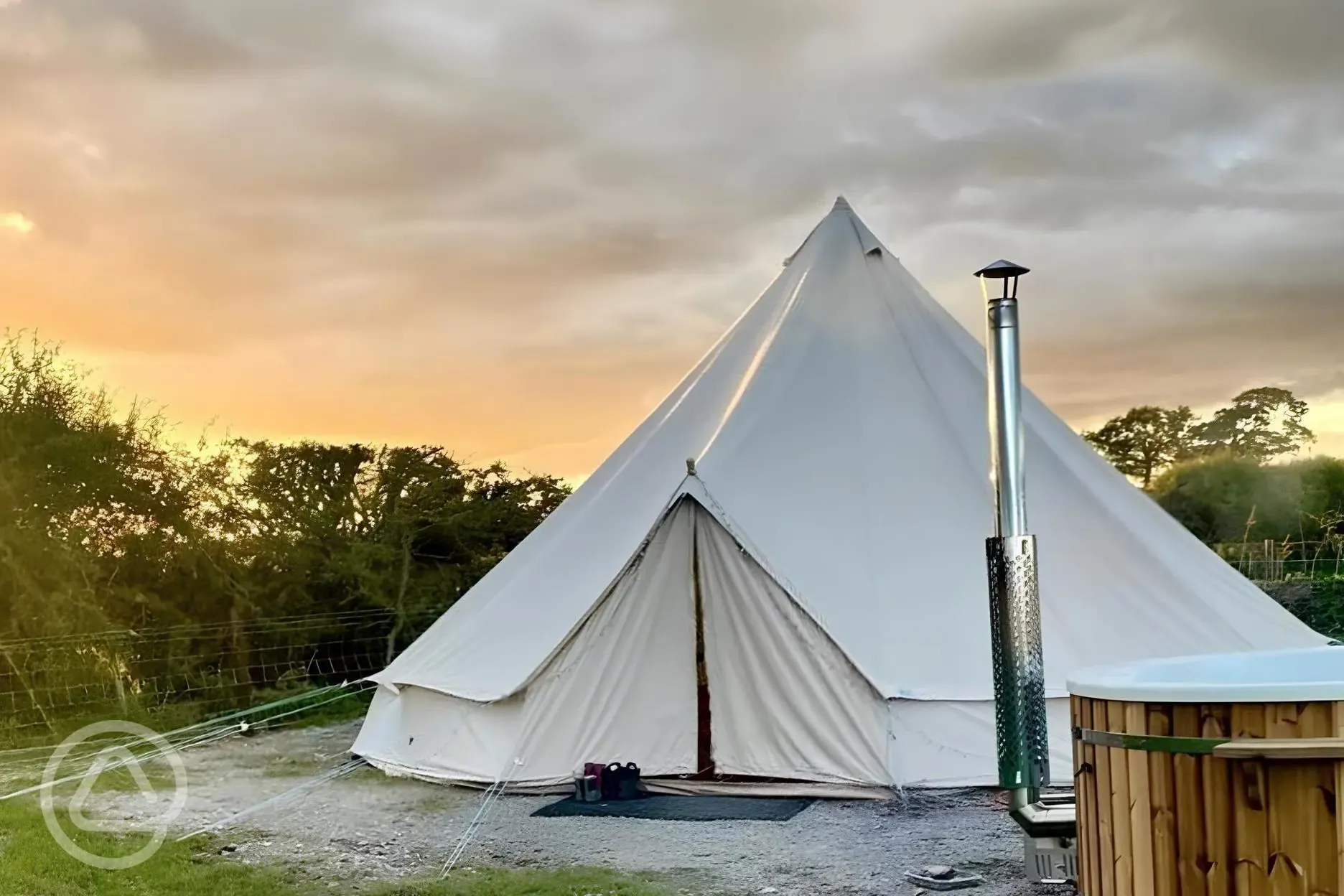 Bell tent with hot tub