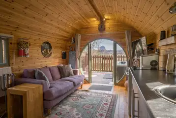 Suilven View ensuite glamping pod equipped kitchen and living room area